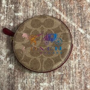 Coach Tan Coin Pouch with Multicolor Logo Rexy and carriage!  Scratch on bottom